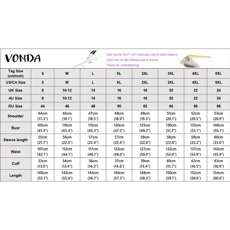 VONDA Plus Size 5XL Bohemian Women Long Sleeve Maxi Dresses 2026 Autumn V-Neck Casual Loose Print Party Vestidos Vintage Robe