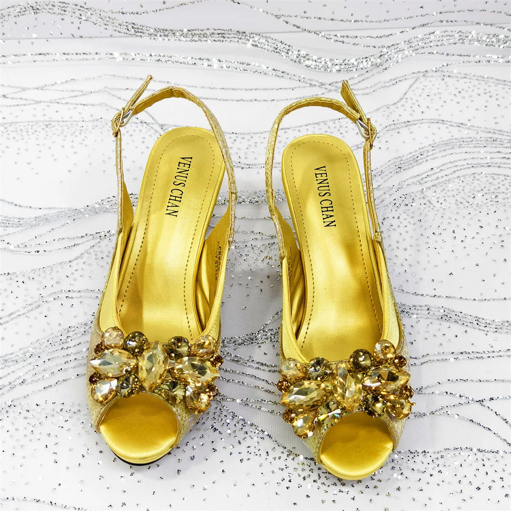 Venus Chan 2025 Fashionable Orange Open Toe Women's Sandals with Matching Bag Set - Perfect for Weddings and Parties