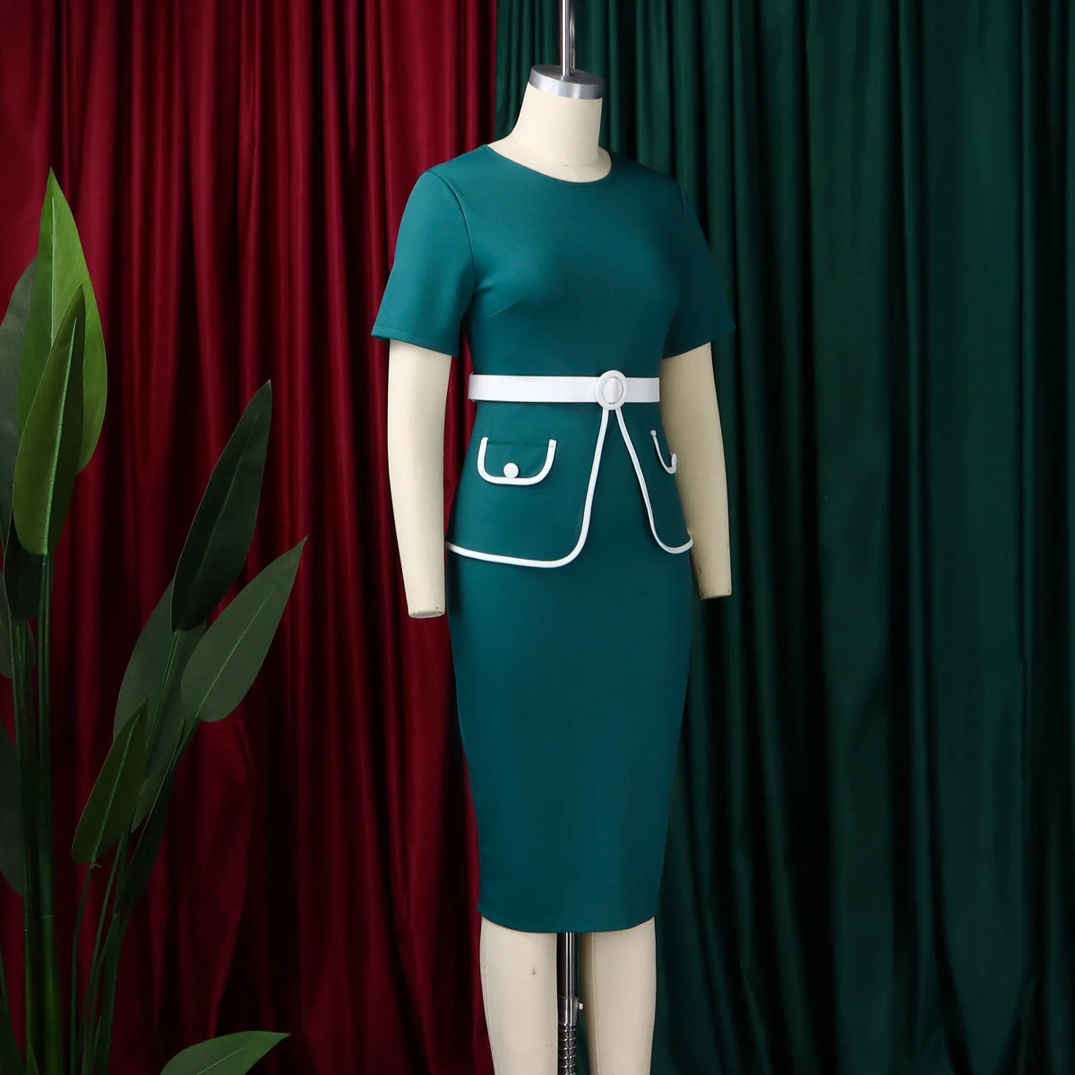 Elegant Fashionable Stretchy Short Sleeve Wrap Body Midi Dress Large Size African Style Commute Dress High Waist Skirt
