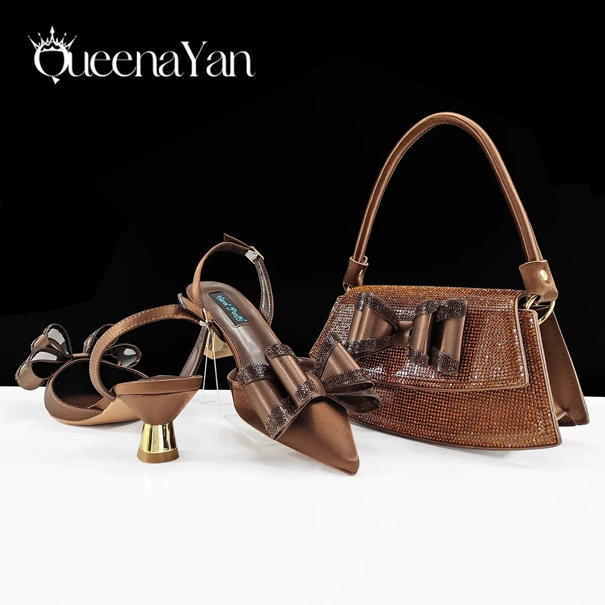Queena Yan Italian Design High Quality Elegant Butter-fly Design Decoration Peach Color Party Wedding Women Shoes and Bag