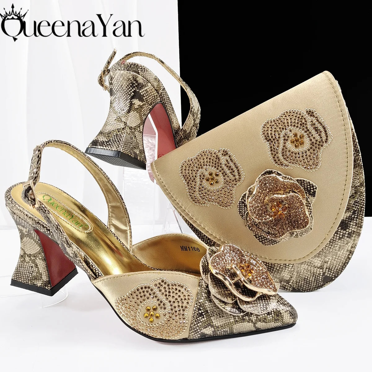 2025 Premium Ladies Party Shoes and Bag Comfortable New Square Heels with Hand Bag For Wedding Or Work