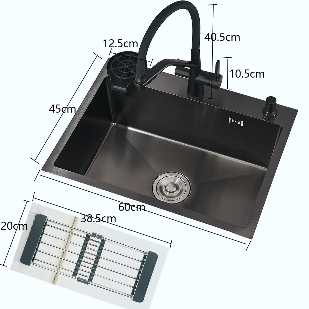 Matte Black 304 Stainless Steel kitchen Sinks Cold And Hot Water Mixer With Soap Dispenser And Cup Disher