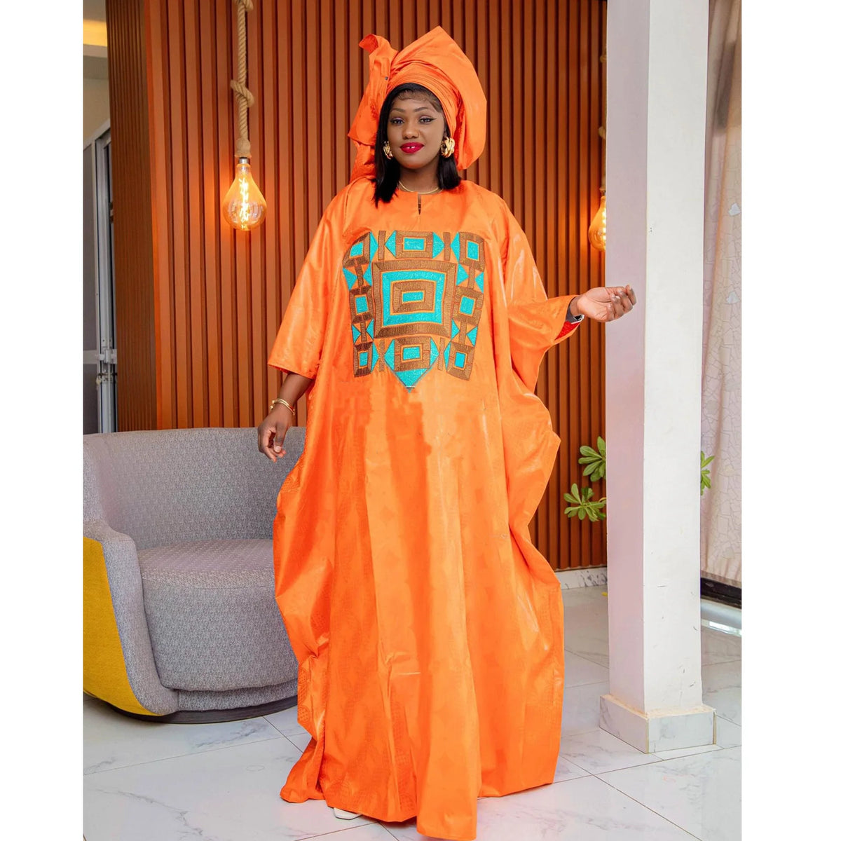 African Attire For Women Bazin Riche Embroidery Plus Size Elegant Party Church Dress