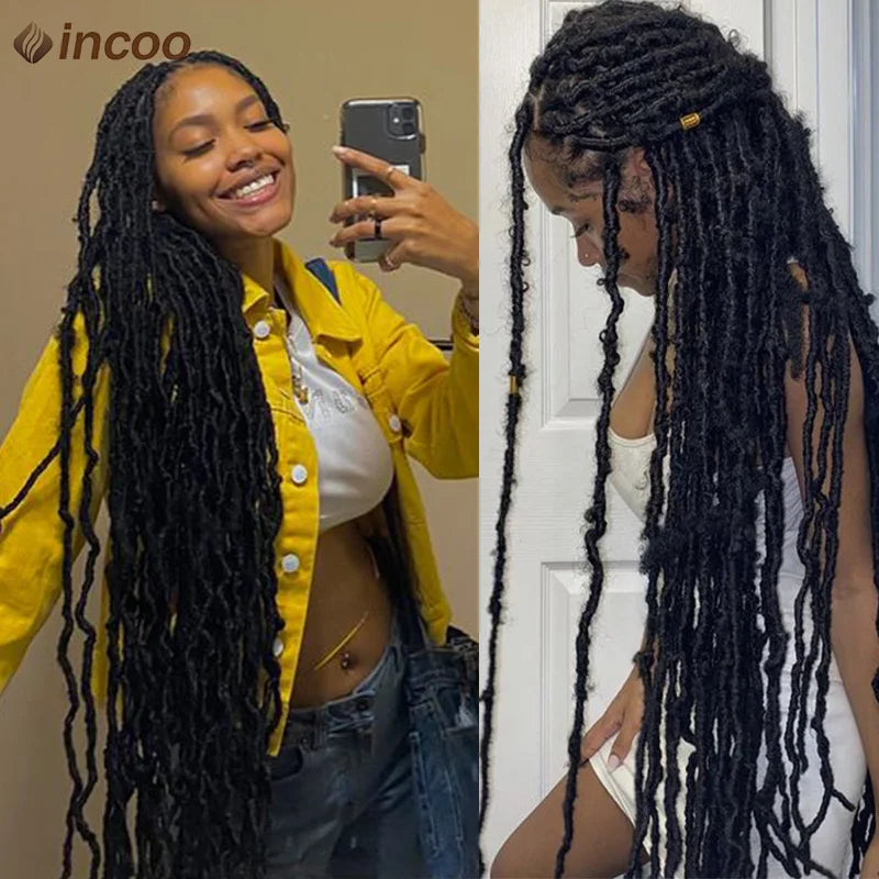 Locs Goddess Full Lace Synthetic Braided Wig 40'' Soft Butterfly Crochet Hair Wig Pre Looped Afro Box Braids Wig For Black Women