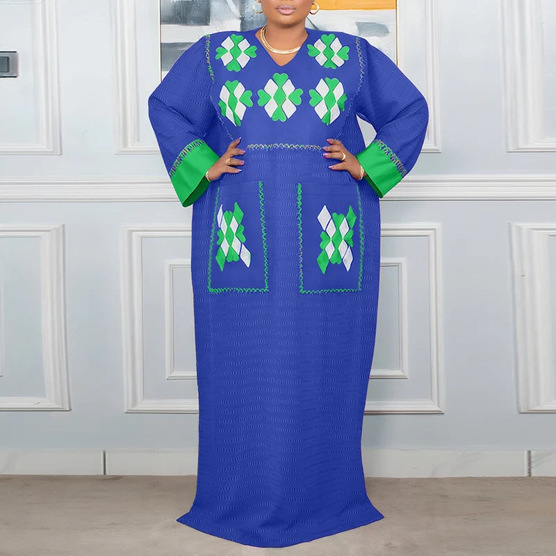 VONDA Plus Size 5XL Bohemian Women Long Sleeve Maxi Dresses 2026 Autumn V-Neck Casual Loose Print Party Vestidos Vintage Robe