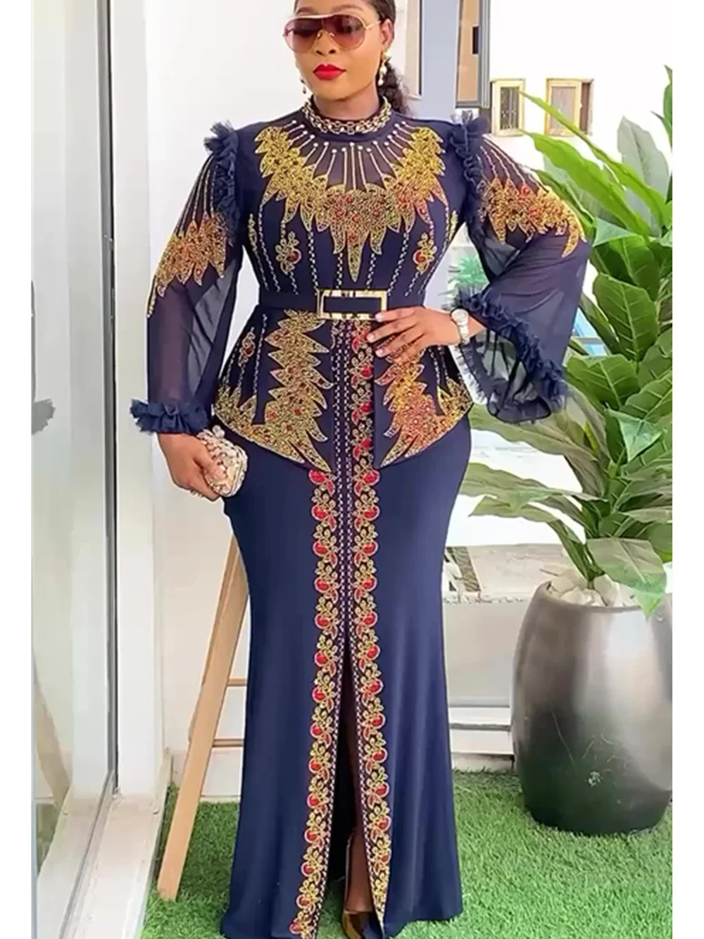 Plus Size African Party Dresses for Women 2025 New Fashion Dashiki Ankara Wedding Evening Gown Elegant Turkey Muslim Maxi Dress
