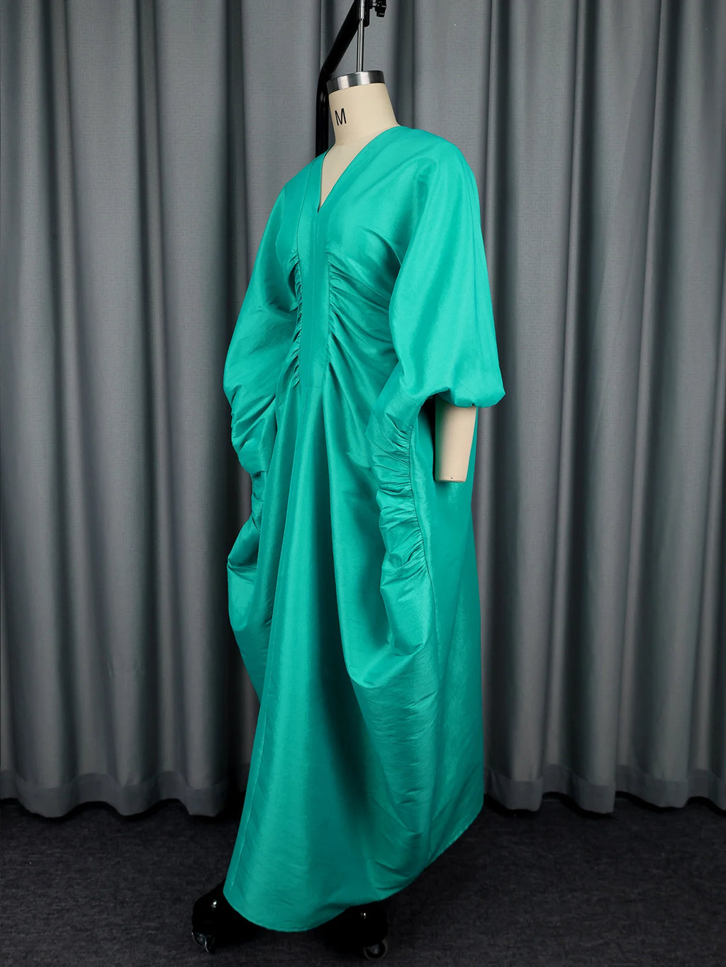 Elegant Women Long Loose Dresses Pleated Evening V Neck Lantern Sleeve African Female Classy Fashion Glitter Party Bubu Dress