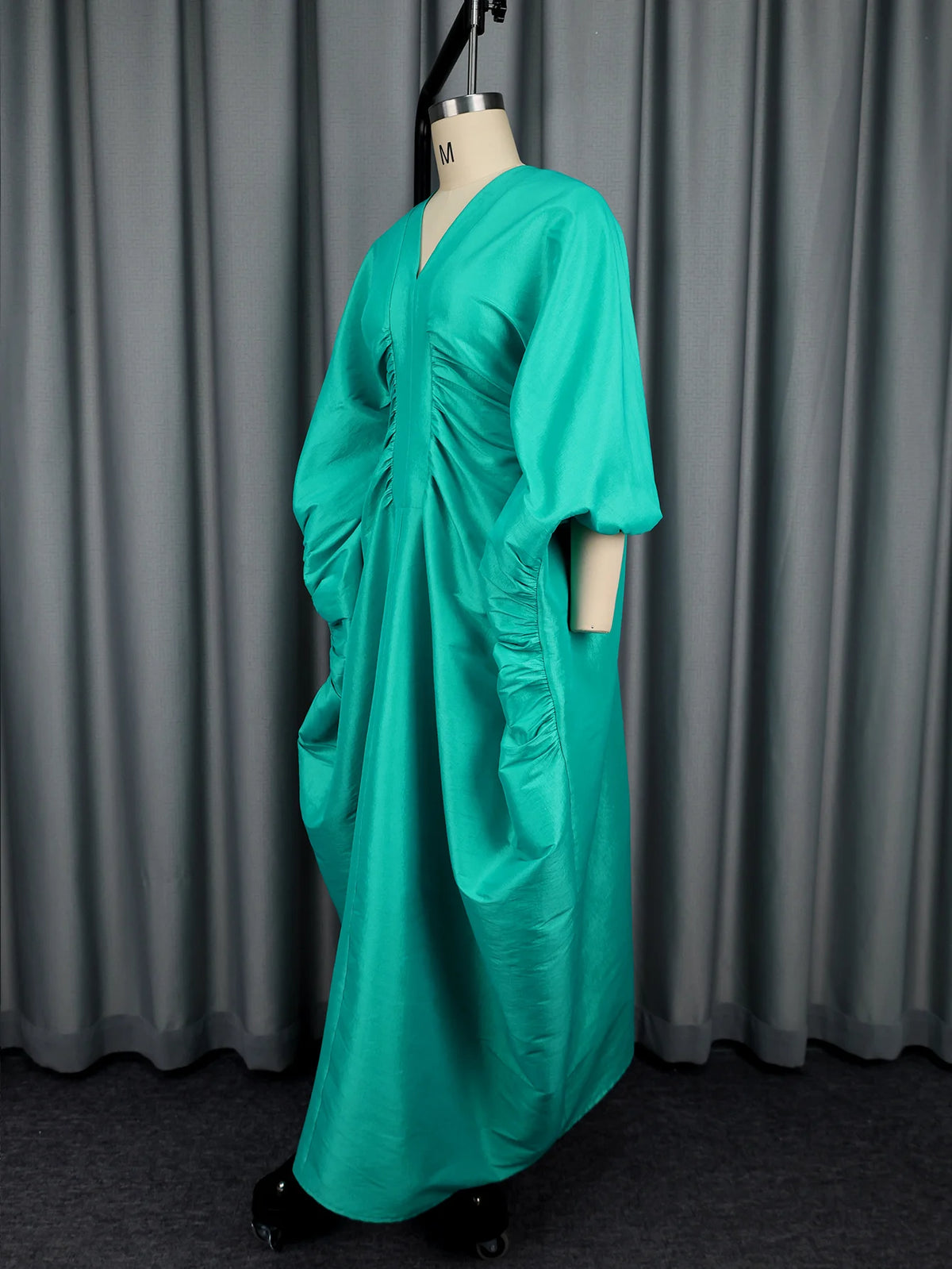Elegant Women Long Loose Dresses Pleated Evening V Neck Lantern Sleeve African Female Classy Fashion Glitter Party Bubu Dress