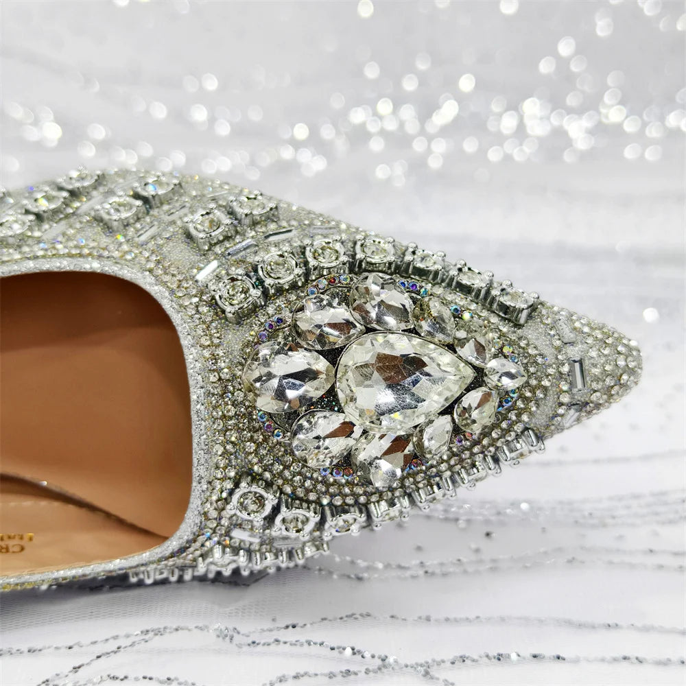 Venus Chan 2025 Elegant Rhinestone Pointed Toe Pumps With Matching Bag Set Large Size shoes Big Bag for Women's Party High Heels