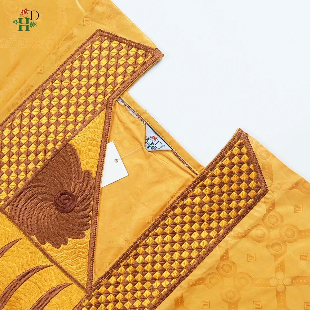 H&D African Clothes Men Native Wear Formal Traditional Embroidery Bazin Riche Dashiki Yellow Shirt Pants 3PCS Bubu Dress Suit