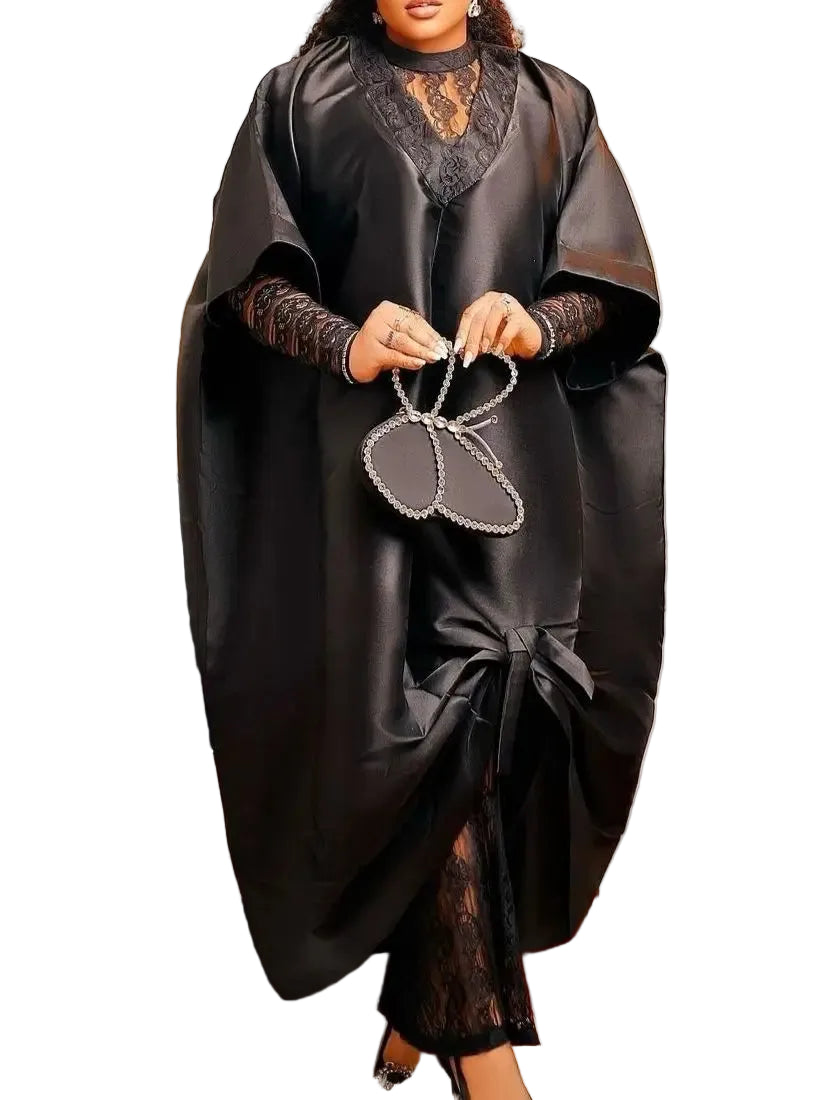 Elegant Shiny Bubu African Dresses for Women Two-Piece Set Lace inside Long Loose Dashiki Traditional Clothing Summer Party Wear