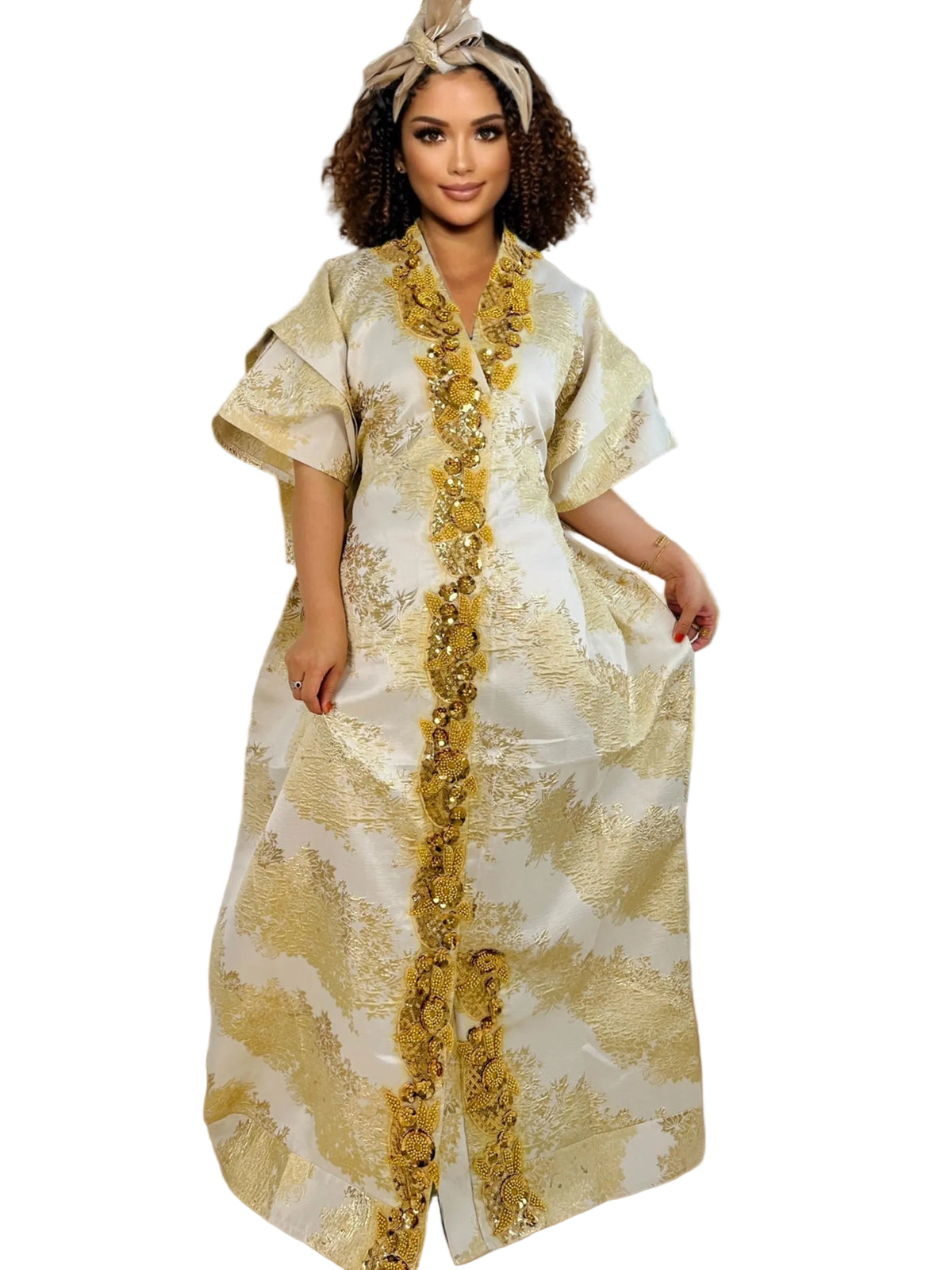 Women's Elegant Rhinestone Embellished Long Kaftan Dress Abaya Shinny Stylish Traditional African Outfit