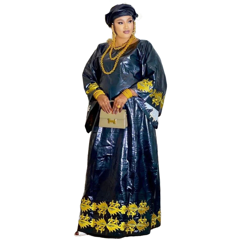 African Dashiki Dress For Woman Bazin Riche Embroidery Deisgn Long Dress With Scarf