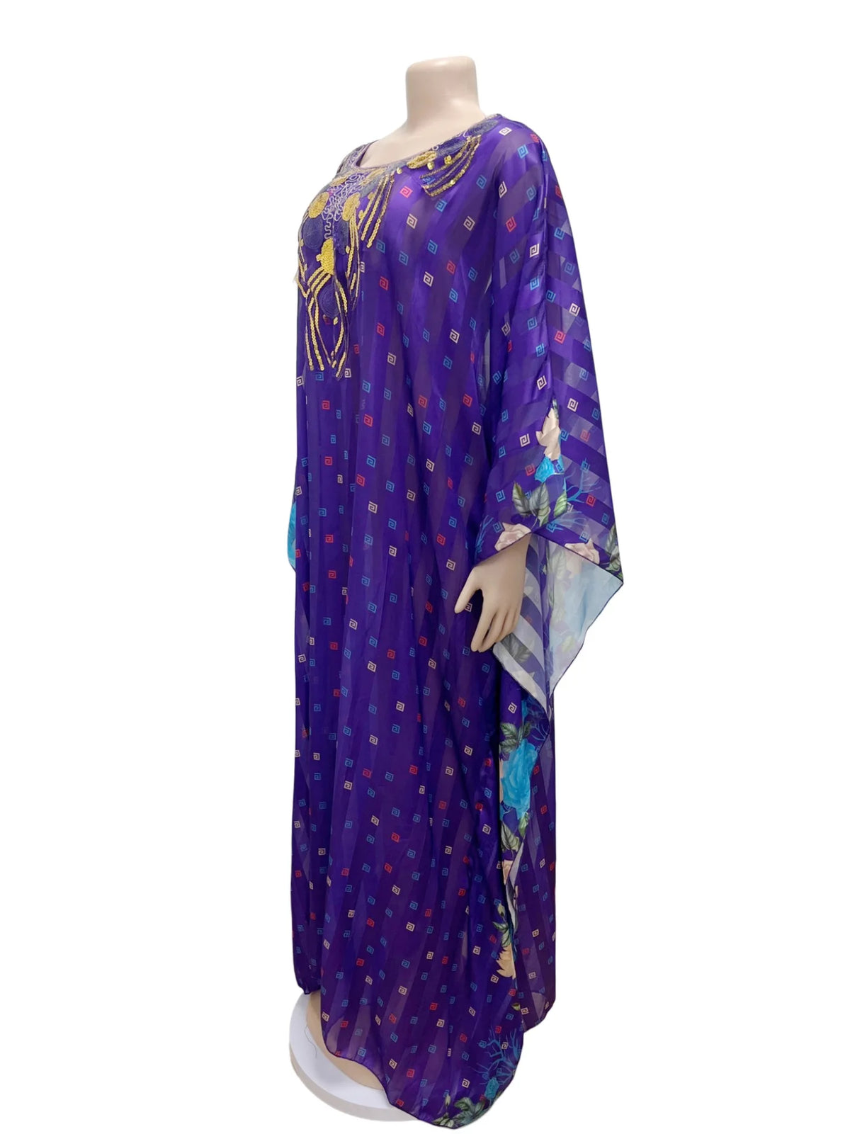 Dashiki African Dresses for Women Spring Summer African 3/4 Sleeve Sequined Printing Long Dress Muslim Abaya African Clothes