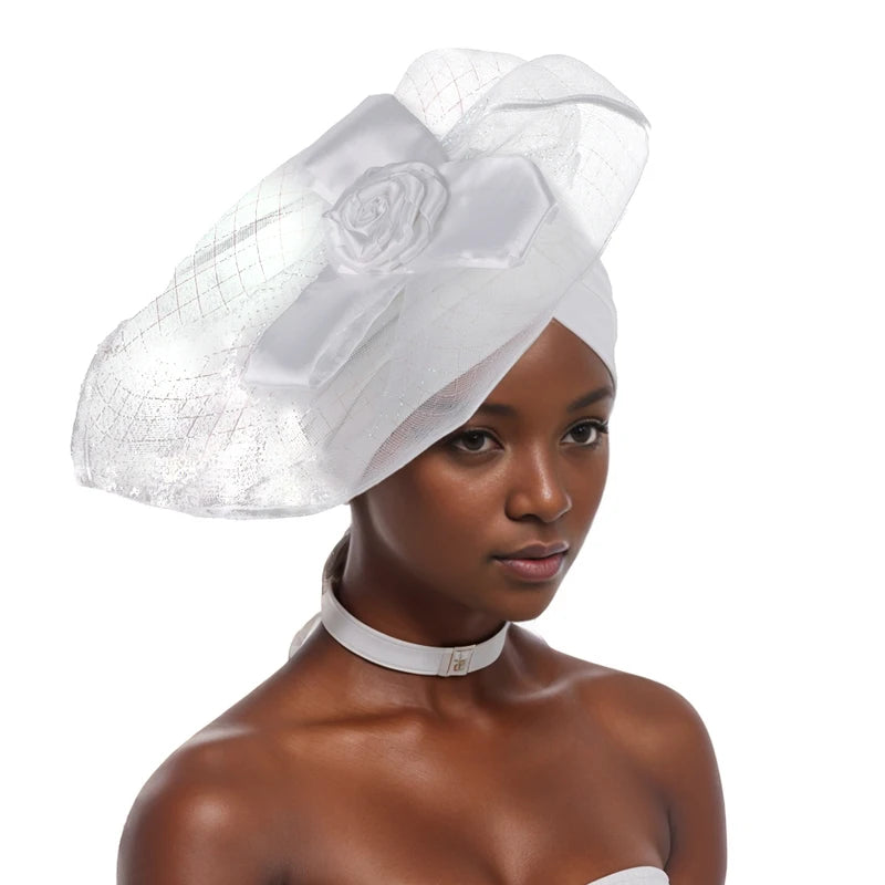 Retro Veil Turban Cap for Women Exaggerated Party Headpiece Hat African Head Wraps Bonnet Muslim Wrap Head Turbans