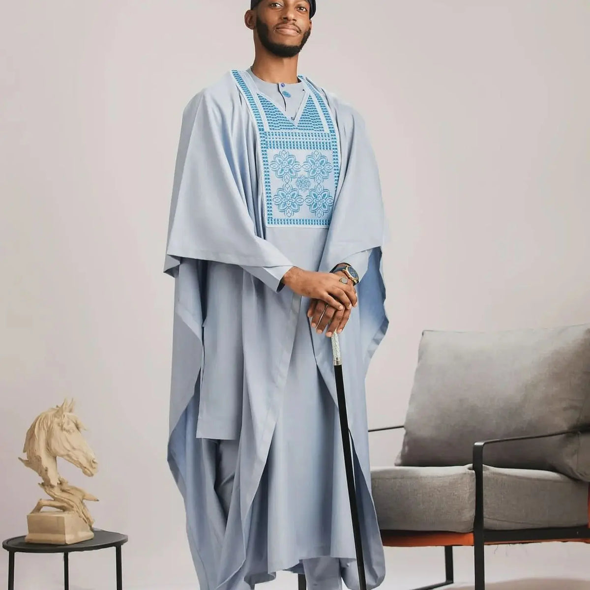 Traditional African Embroidered Three-Piece Wedding Party Set Cultural Ethnic Design Ensemble for Special Occasions