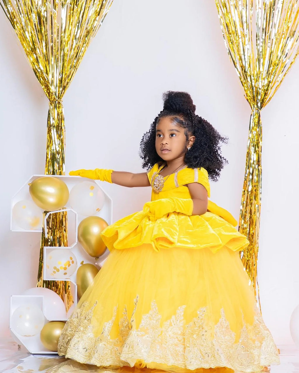 Yellow African Flower Girl Dresses Customized Princess Kids Lace Ball Gown Girls First Birthday Party Dress