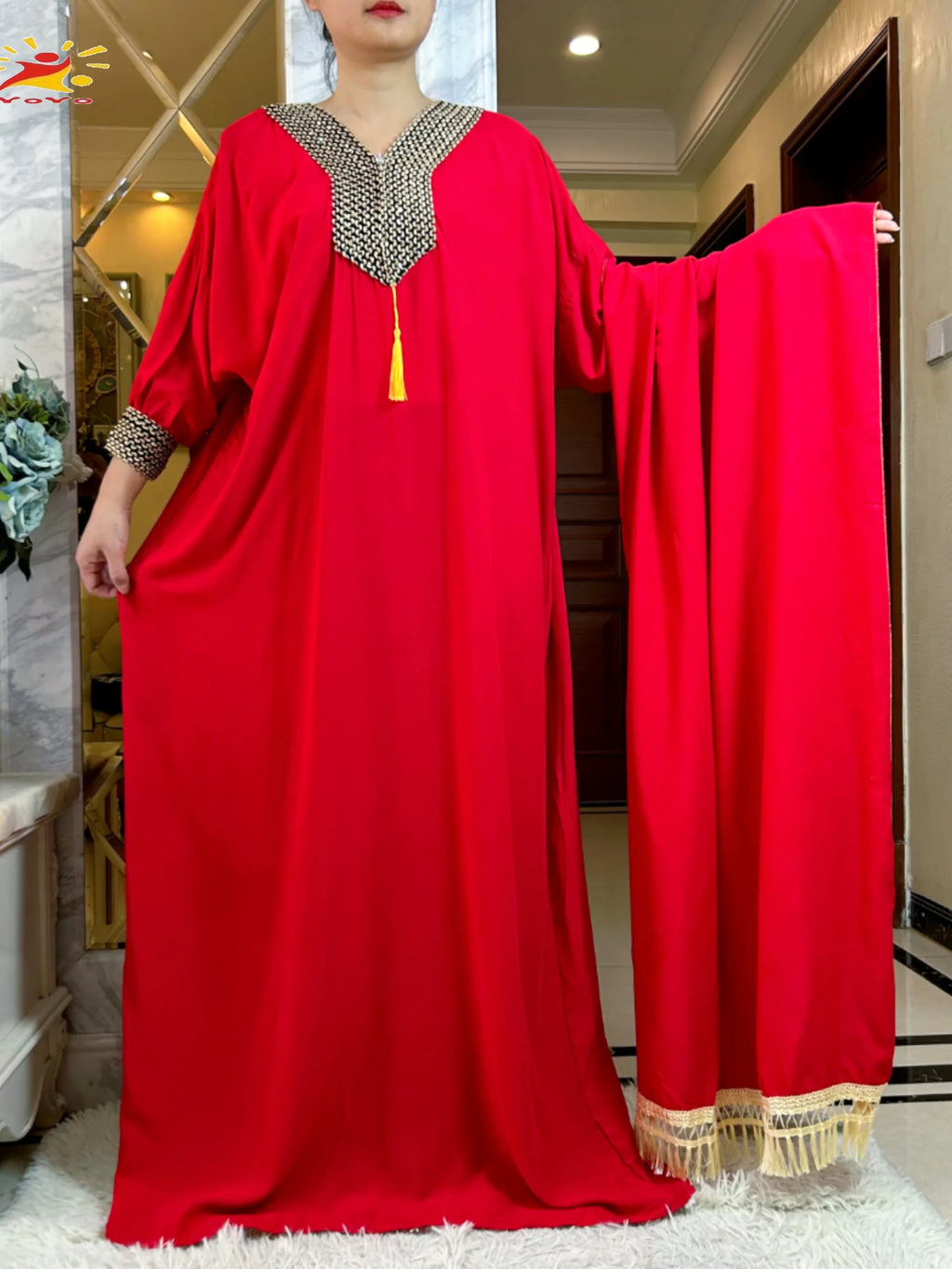 2025New Muslim Women Long Sleeve Autumn  Dress Cotton With Big Scarf Boubou Maxi Islam Women Dress African Abaya