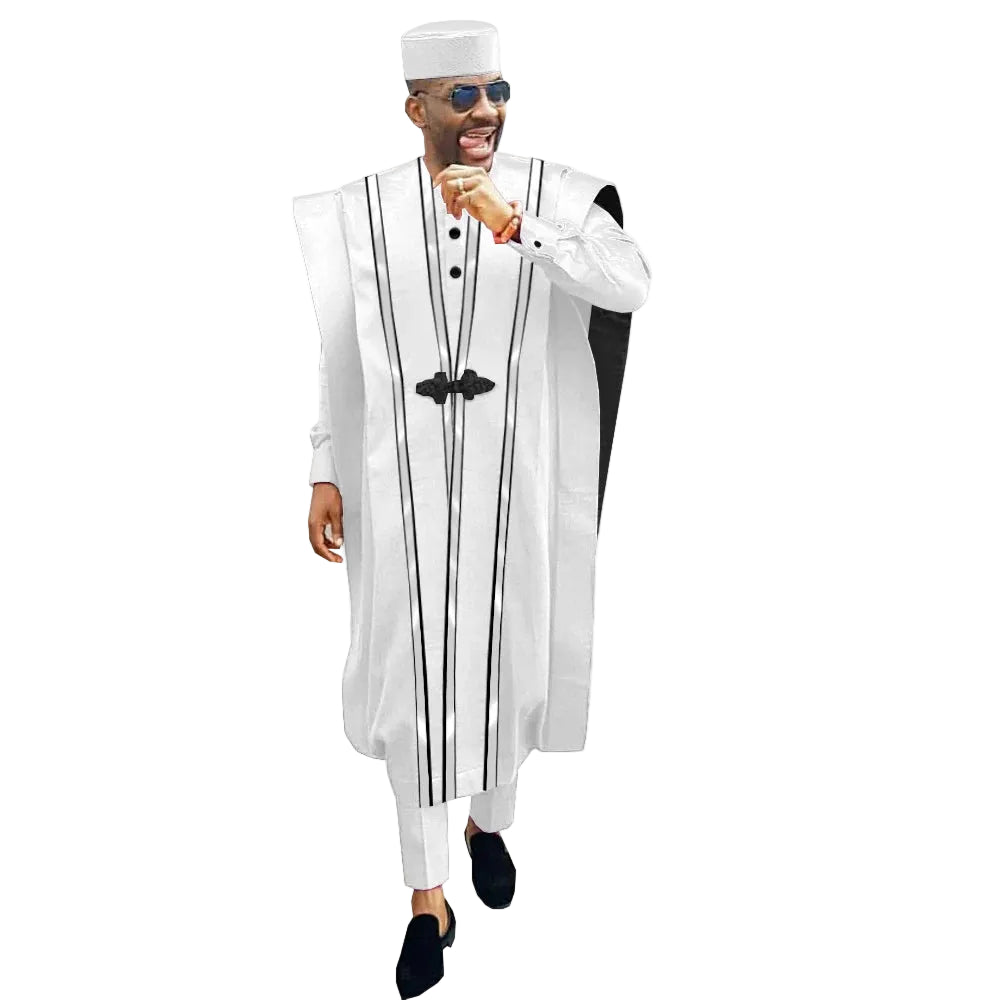 African Men Clothing Agbada Robe Dashiki Shirts Ankara Pants Tribal Hat Wedding Evening Outfits 4 Pieces AFRIPRIDE A1816011
