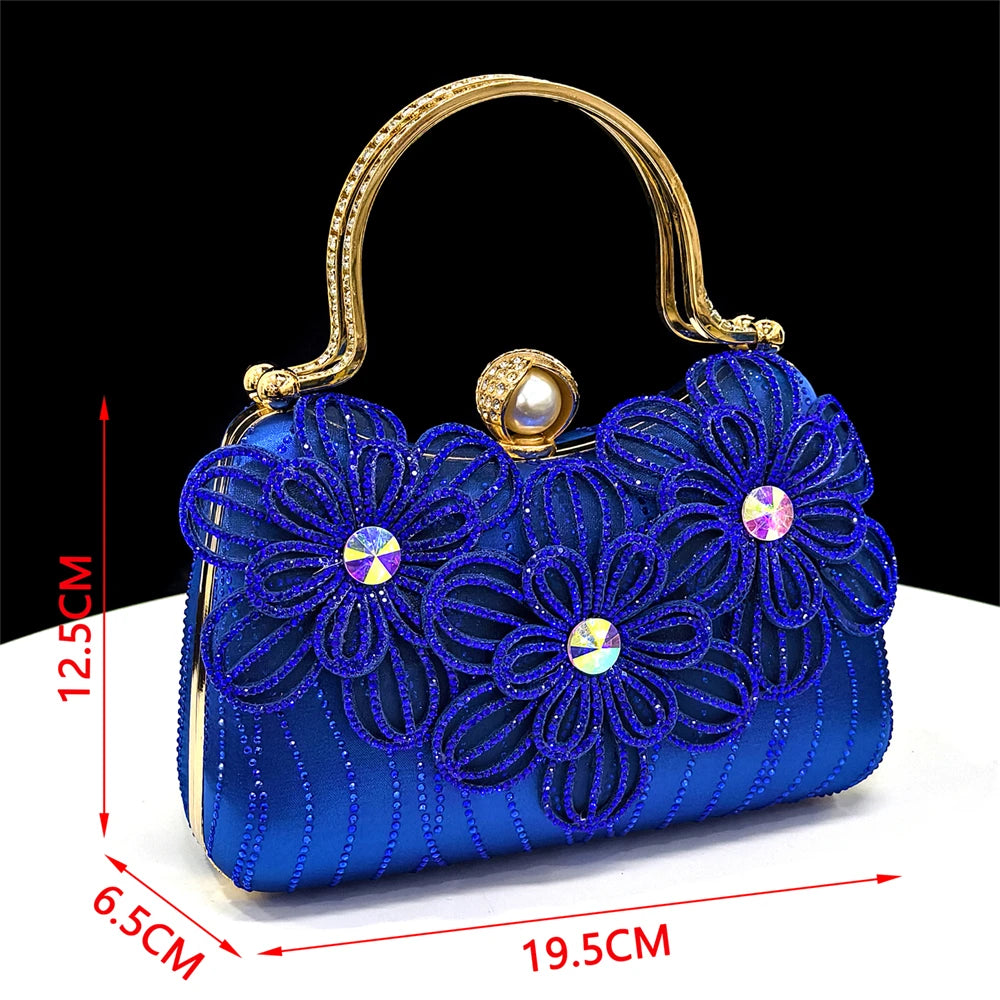 2026 New Elegant Italian Women's Black Heels with Rhinestones and Floral Accents & Matching Clutch Bag Set – Ideal for Parties