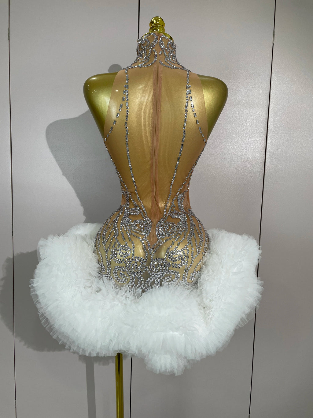 STOCK Diamonds Mesh Sexy See Through Cocktail Mini Dress Women Eveing Luxury Birthday Party Singer Nightclub Show Stage Costume