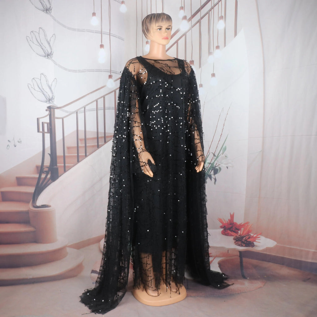 New Design Elegant African Dresses two-piece dress Luxury African Dress Mesh sequins Dresses African Women
