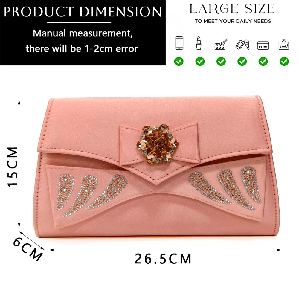 Venus Chan Italian Shoes and Bags Matching Set 2024 Peep Toe High Heels Peach Colour Bow Rhinestones Women Shoes for Party