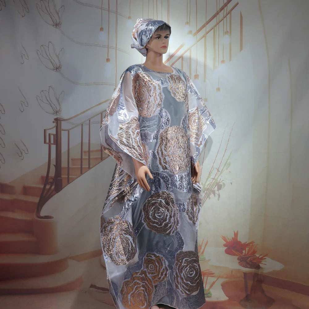 Luxury Nigerian African Two-Piece Set Dress for Women with Headscarf Latest Style Wearable Clothing