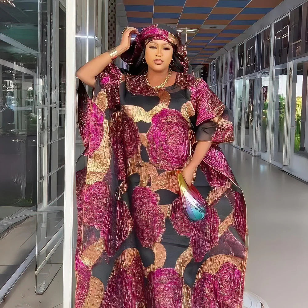 Fashion African Two-Piece Set Women's Dress with Headscarf Turkish Style Clothing Ethnic Wear