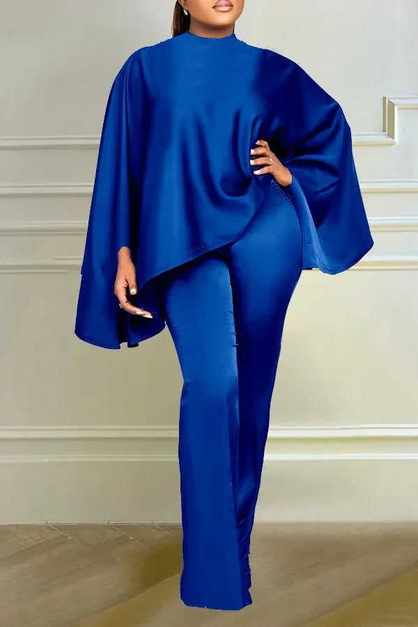 2024 Spring Autumn Elegant Africa Long Cloak Sleeve O-neck Polyester 2 Piece Top Long Pant Matching Sets Dashiki Africa Clothing