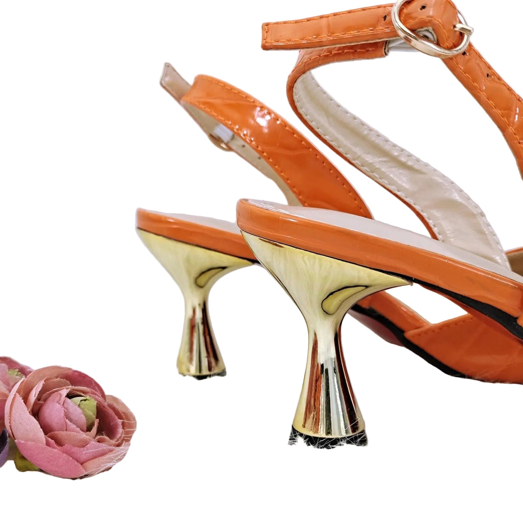 Italian Design Retro Women's Bag And Shoes Set Smooth Leather Material With Multi-Color Ribbons Suitable For Banquet Or Office