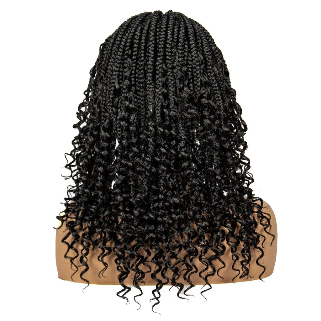 Knotless Box Braided Wigs with Curly Ends Synthetic Full Lace Braided   Lace Wigs Short Boho Braided Bob Wigs for Black Women