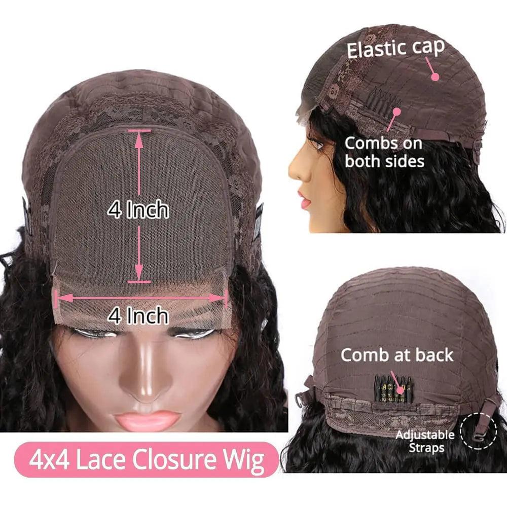 Deep Wave Bob Wig Human Hair Lace Front Wigs For Black Women Human Hair  Invisible Lace Wigs 200 Density 13x4 #1B Natural Black