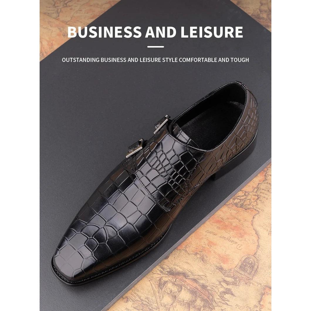 Men's Genuine Leather Dress Loafers Handmade Double Buckle Monk Slip-On Shoes for Party & Formal Wear Fashion& Men's Footwear