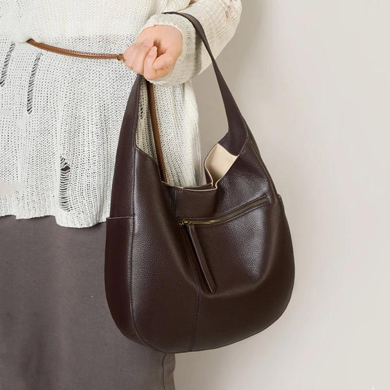 Toptrends 100% Genuine Leather Soft Large Tote Shoulder Bags For Women 2025 Luxury Designer  Shopping Hobos Work Ladies Handbags