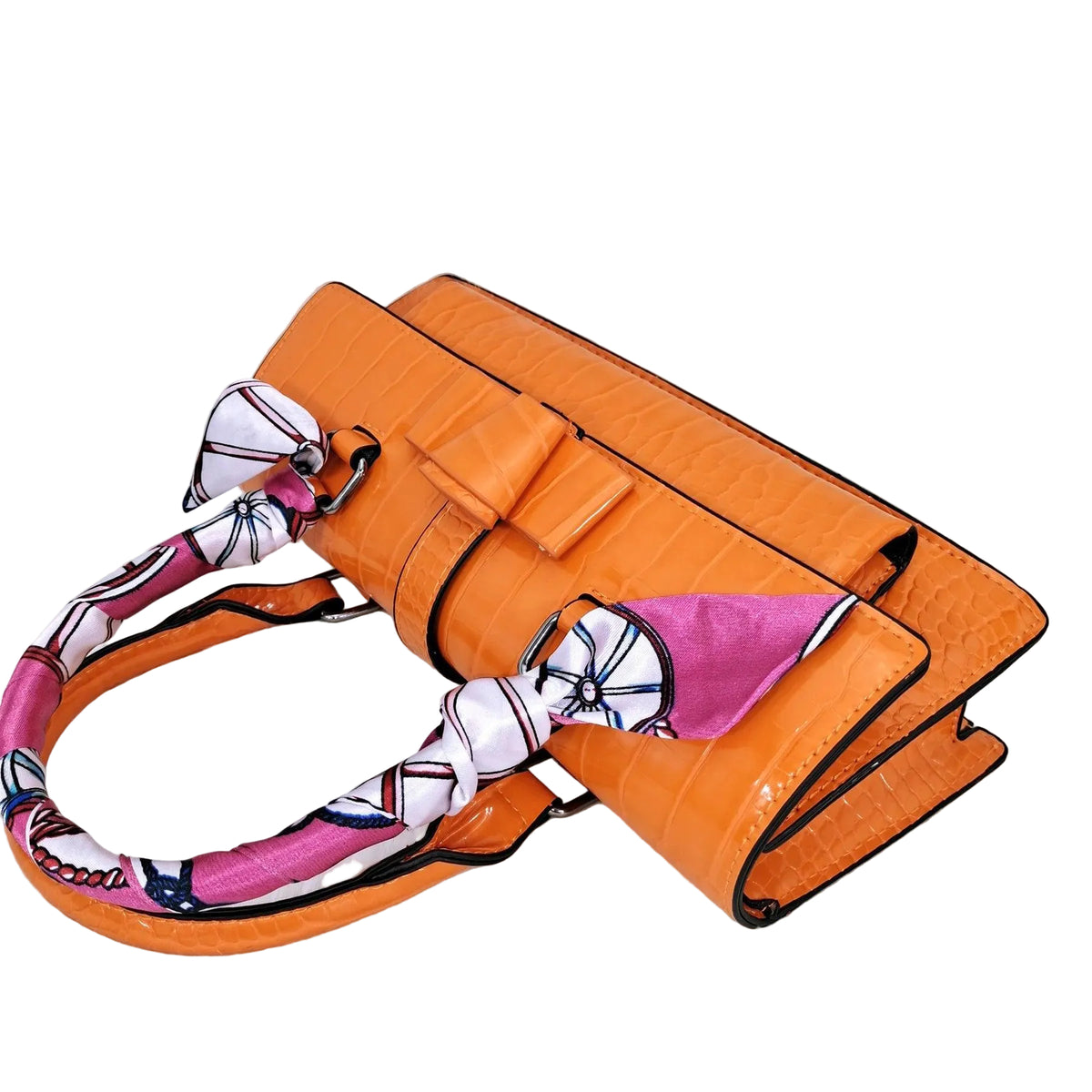 Italian Design Retro Women's Bag And Shoes Set Smooth Leather Material With Multi-Color Ribbons Suitable For Banquet Or Office
