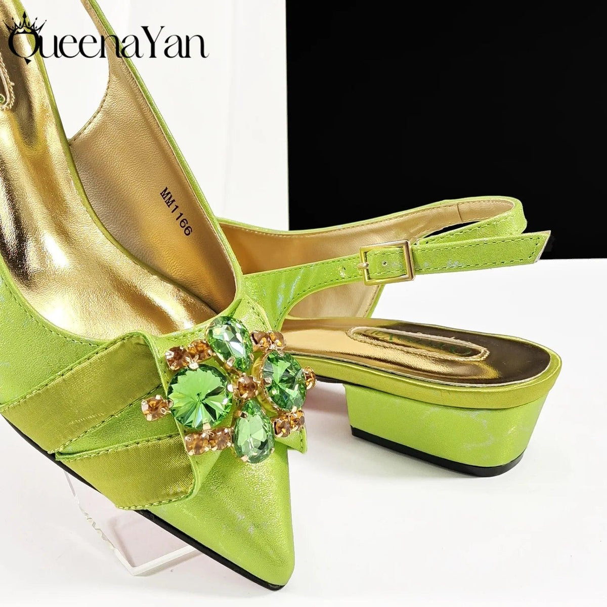 Queena Yan Italian Fashion Sandals and Bag Matching Set 2025 Women Party Perfect matching for Lemon Green Color Wedding Shoes