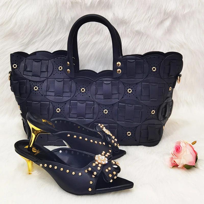 Mature Fashionable Italian Shoes and Bag Set African Sets Green Color Nigerian Shoes with Matching Bags for Royal Wedding Party