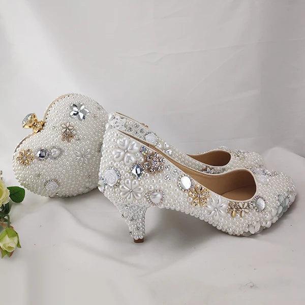 BaoYaFang Women wedding shoes with matching bags High heels platform shoes Peacock Ladies Paty shoe and bag Round Toe Pumps