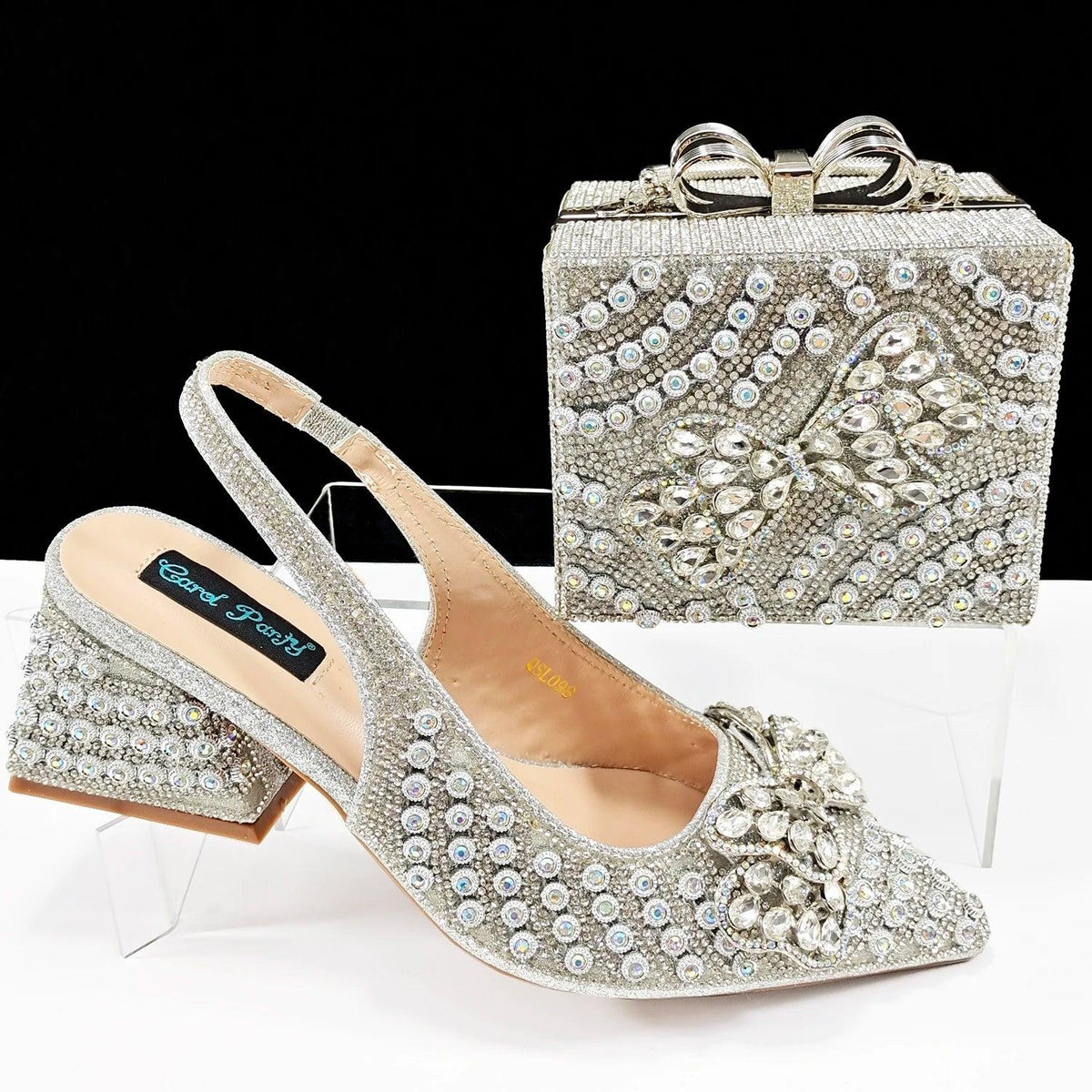 Queena Yan Nigerian Festive Elegance: Italian Design Full Rhinestone Dazzling Heels and Chic Gift-Box Clutch for Party Occasions