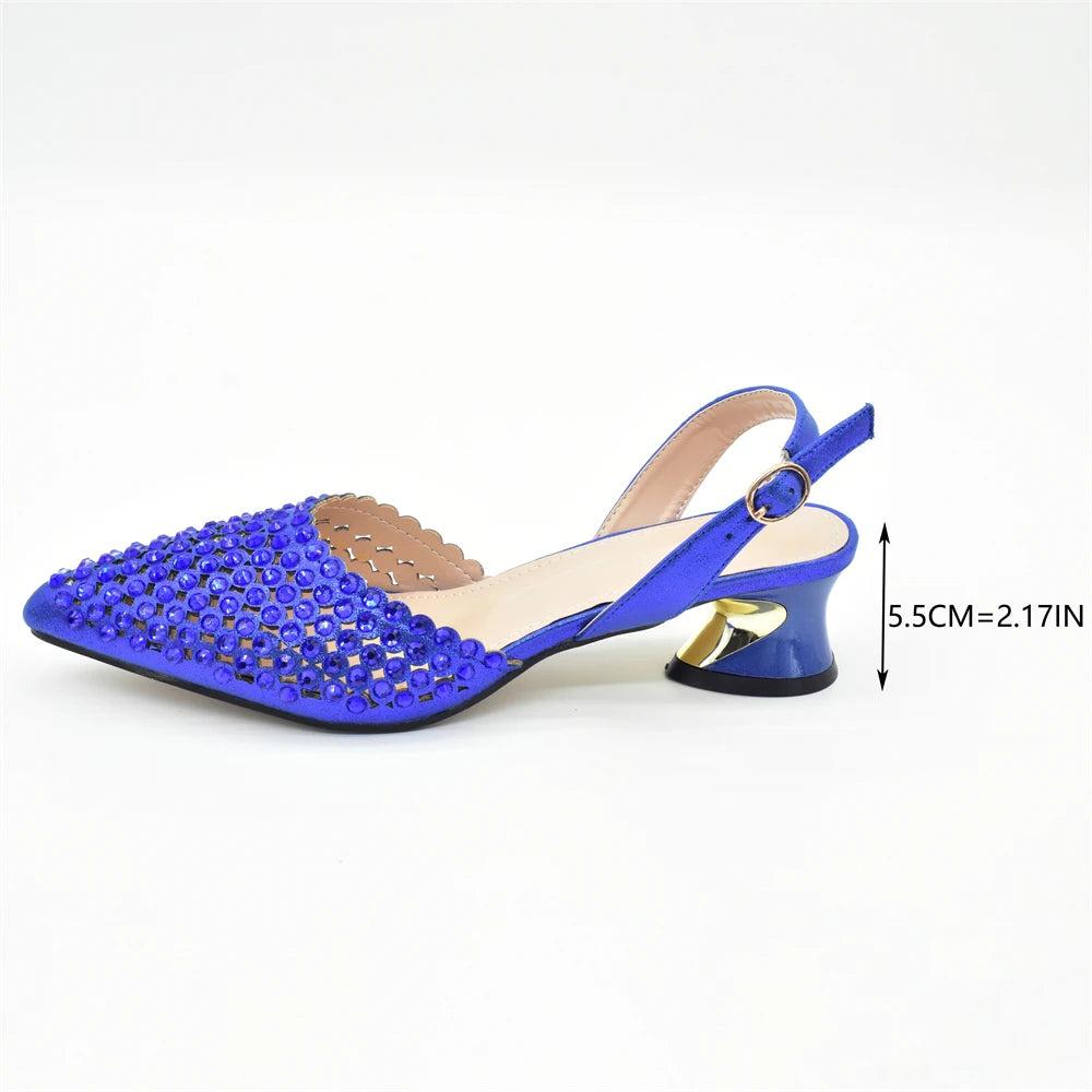 Italian Shoes with Matching Bags Set Decorated with Rhinestone African Shoes for Women Mid Heels Party Pumps  Plus Size Heels 43