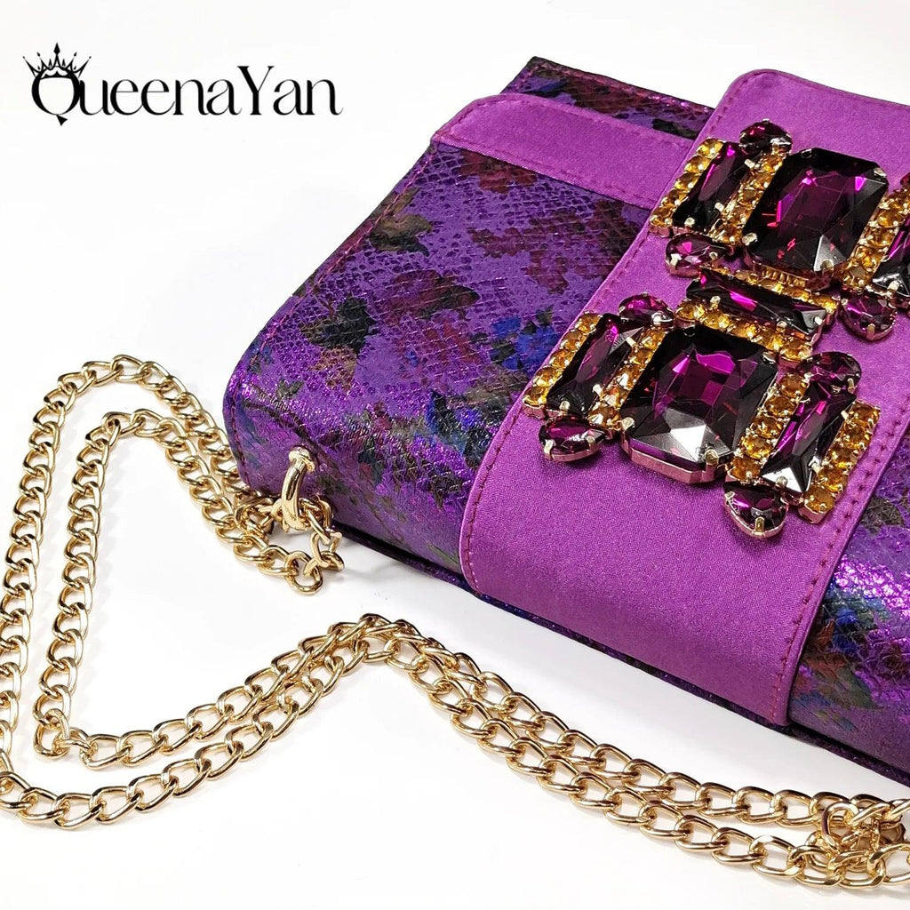 QSGFC Elegant Women Heels for Peep Toe Good Material Design Rhinestone Purple Sandals Italian Shoes and Bags Matching Set 2024