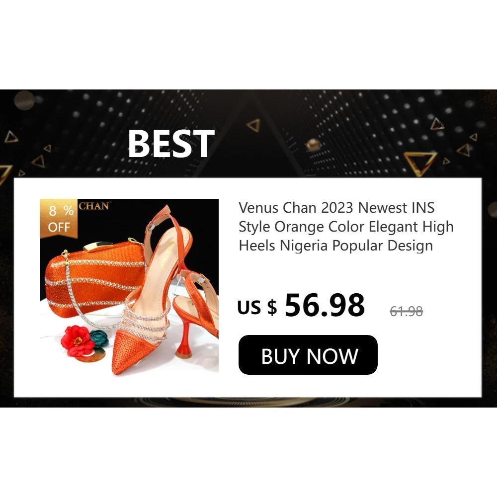 Venus Chan Newest INS Style Peach Color Rhinestone Elegant High Heels Nigeria Popular Design African Ladies Shoes And Bag Set