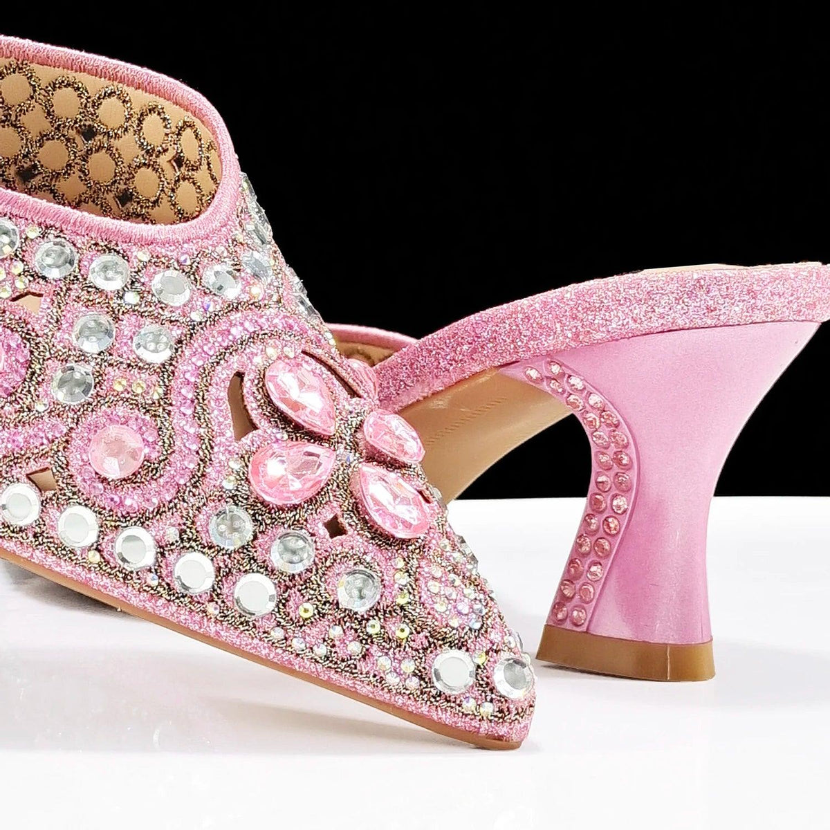 2024 New Design Specials Italian Women Heels Shoes and Bag in Pink Color Comfortable Heels With Rhinestone for Part