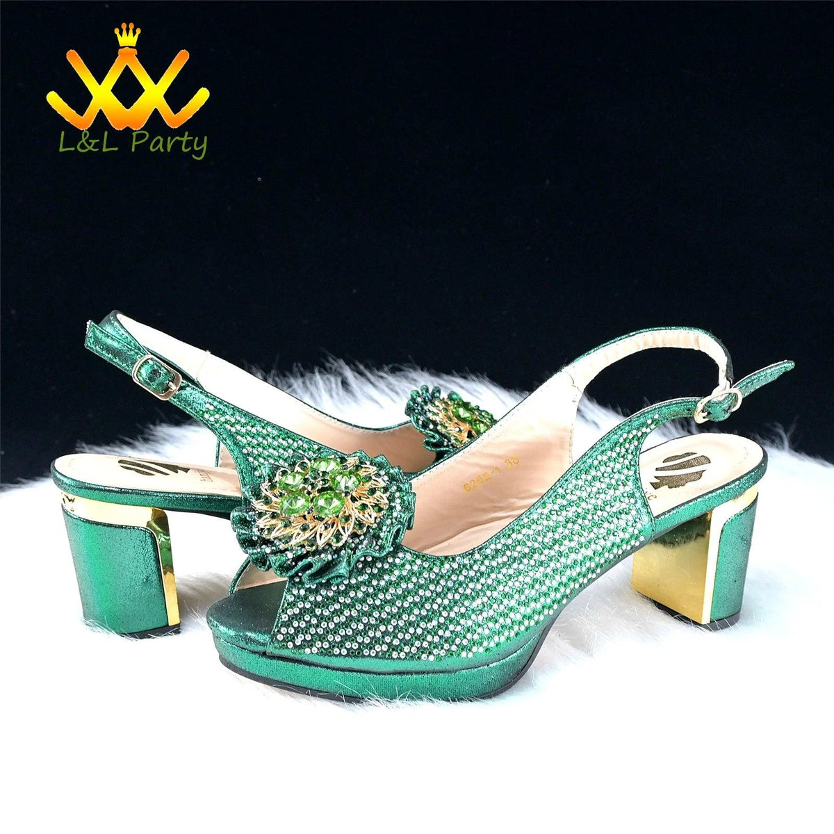2024 Special New Arrivals Italian Women Shoes and Bag to Match in Green Color with Platform Shinning Crystal Sandal for Wedding