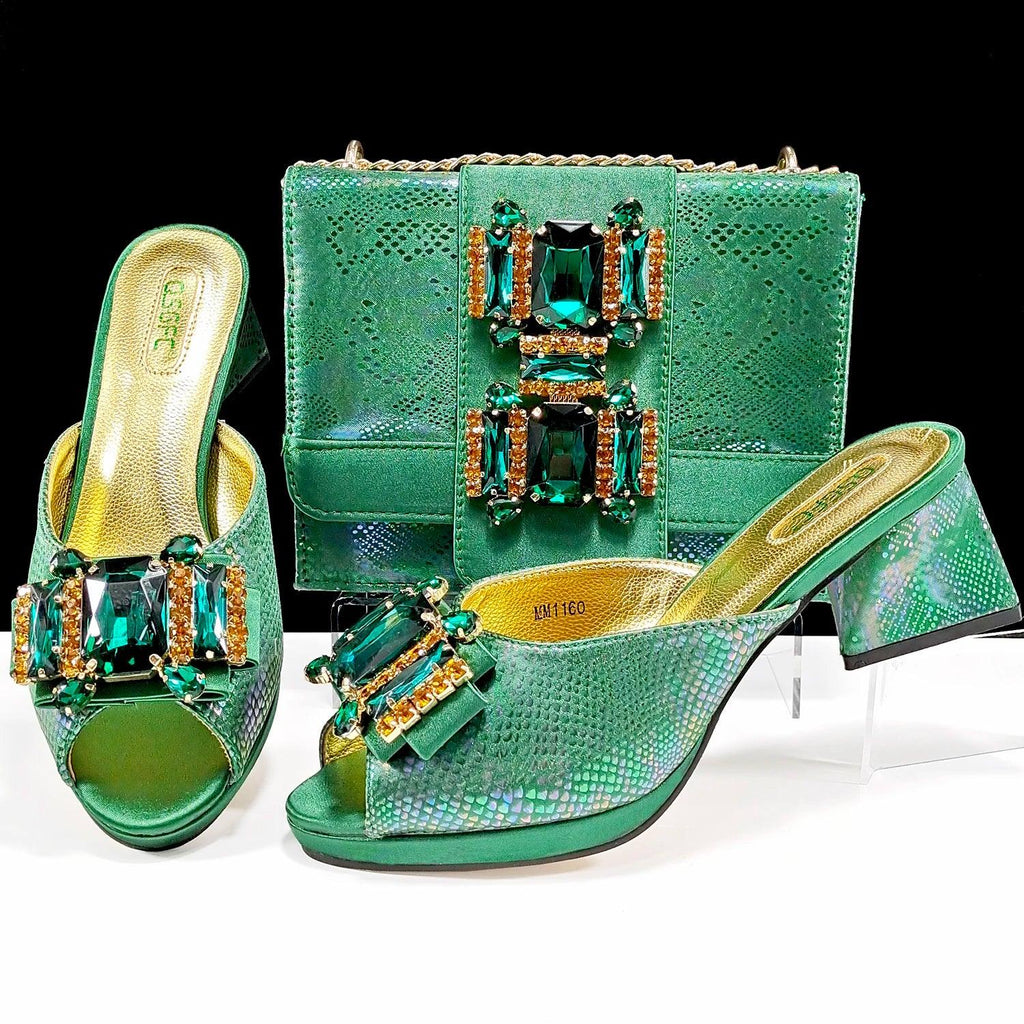 QSGFC Elegant Women Heels for Peep Toe Good Material Design Rhinestone Purple Sandals Italian Shoes and Bags Matching Set 2024