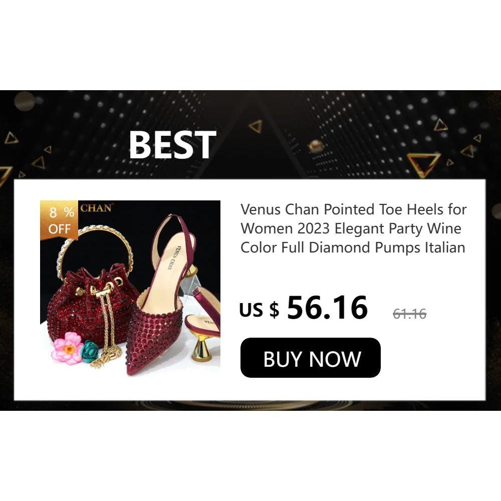 Venus Chan Newest INS Style Peach Color Rhinestone Elegant High Heels Nigeria Popular Design African Ladies Shoes And Bag Set