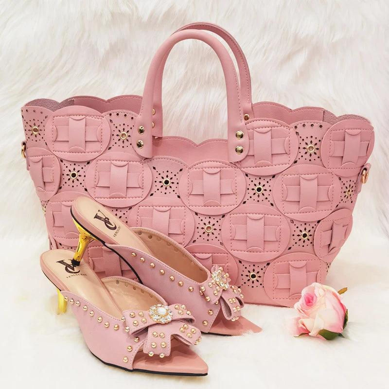 Mature Fashionable Italian Shoes and Bag Set African Sets Green Color Nigerian Shoes with Matching Bags for Royal Wedding Party