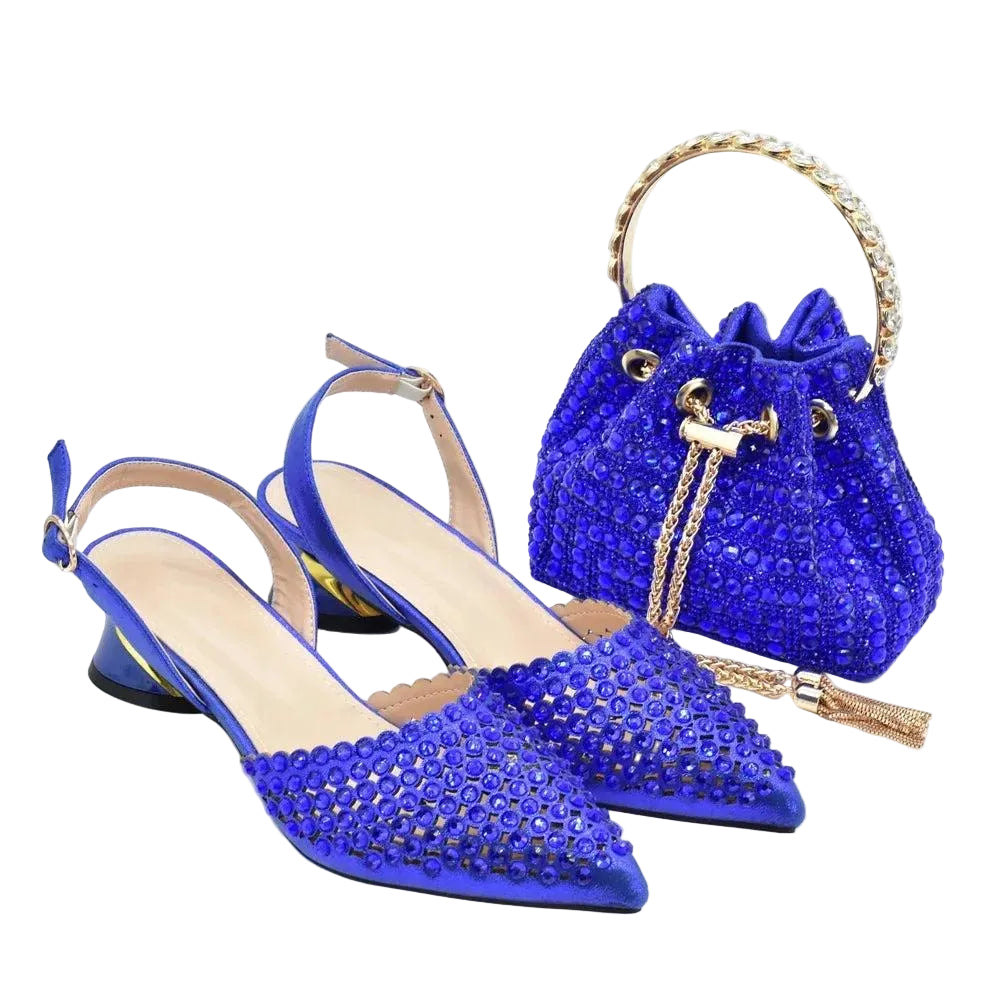 Italian Shoes with Matching Bags Set Decorated with Rhinestone African Shoes for Women Mid Heels Party Pumps  Plus Size Heels 43