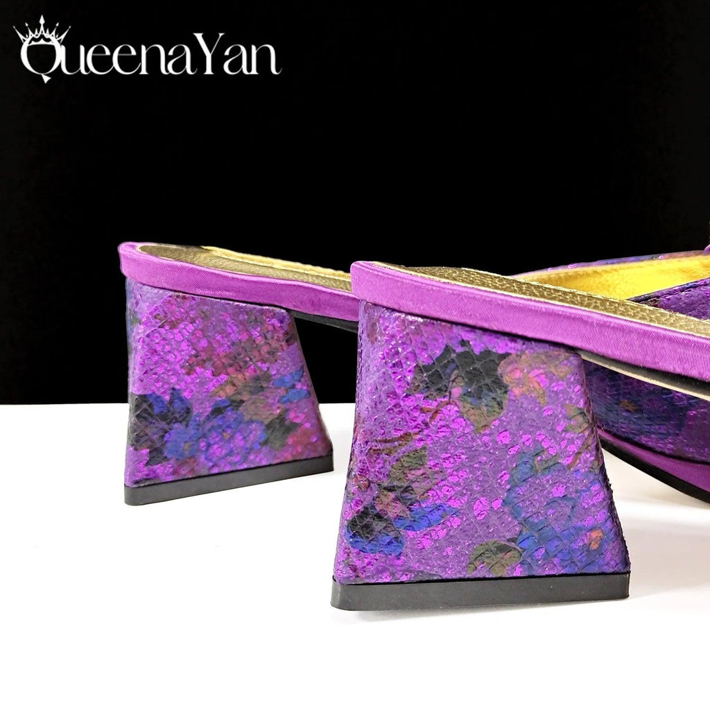 QSGFC Elegant Women Heels for Peep Toe Good Material Design Rhinestone Purple Sandals Italian Shoes and Bags Matching Set 2024